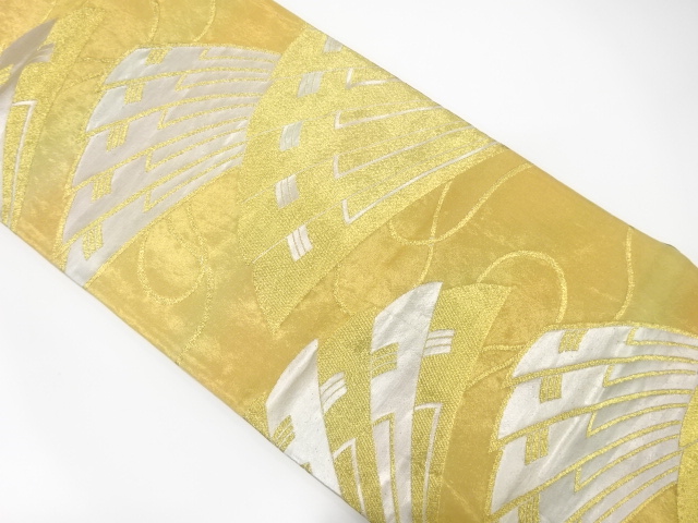 JAPANESE KIMONO / ANTIQUE FUKURO OBI / SILK / WOVEN FOLDING FAN PATTERN